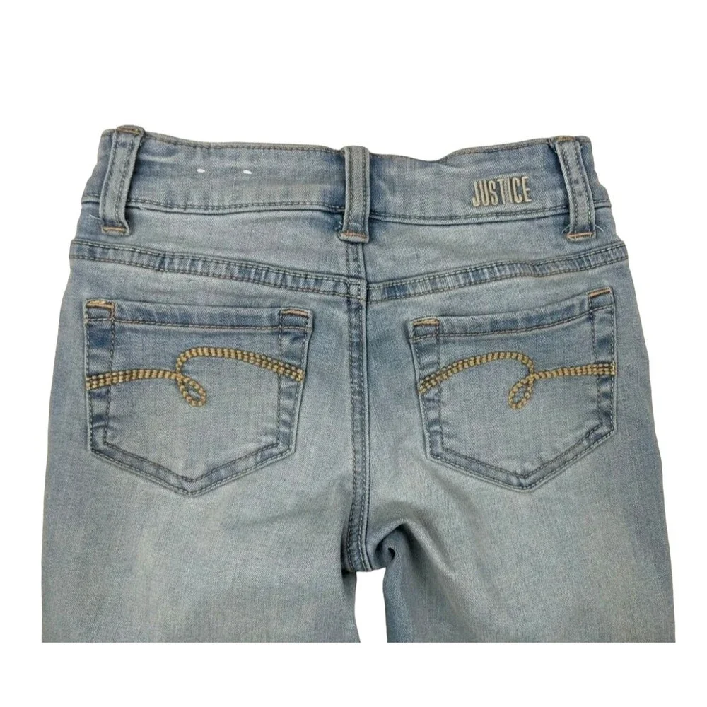JUSTICE Girls Girlfriend Stretch Distressed Jeans Size 8 slim Boho Grunge BTS